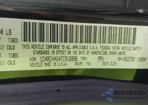 2015 Dodge Durango Sxt из США, поврежденный, VIN 1C4RDHAG4FC916886